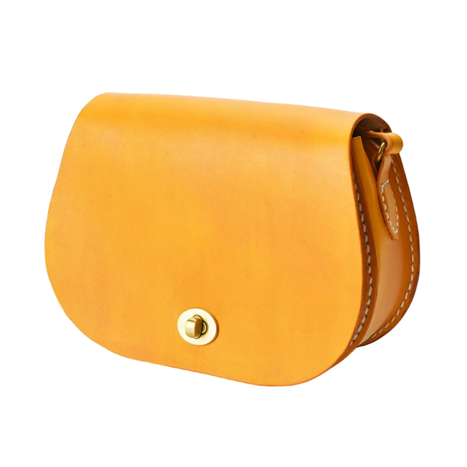 Women's Cowhide Leather Saddle Handbag Handmade Shoulder Bag-Round Shape Full Flap (honey)