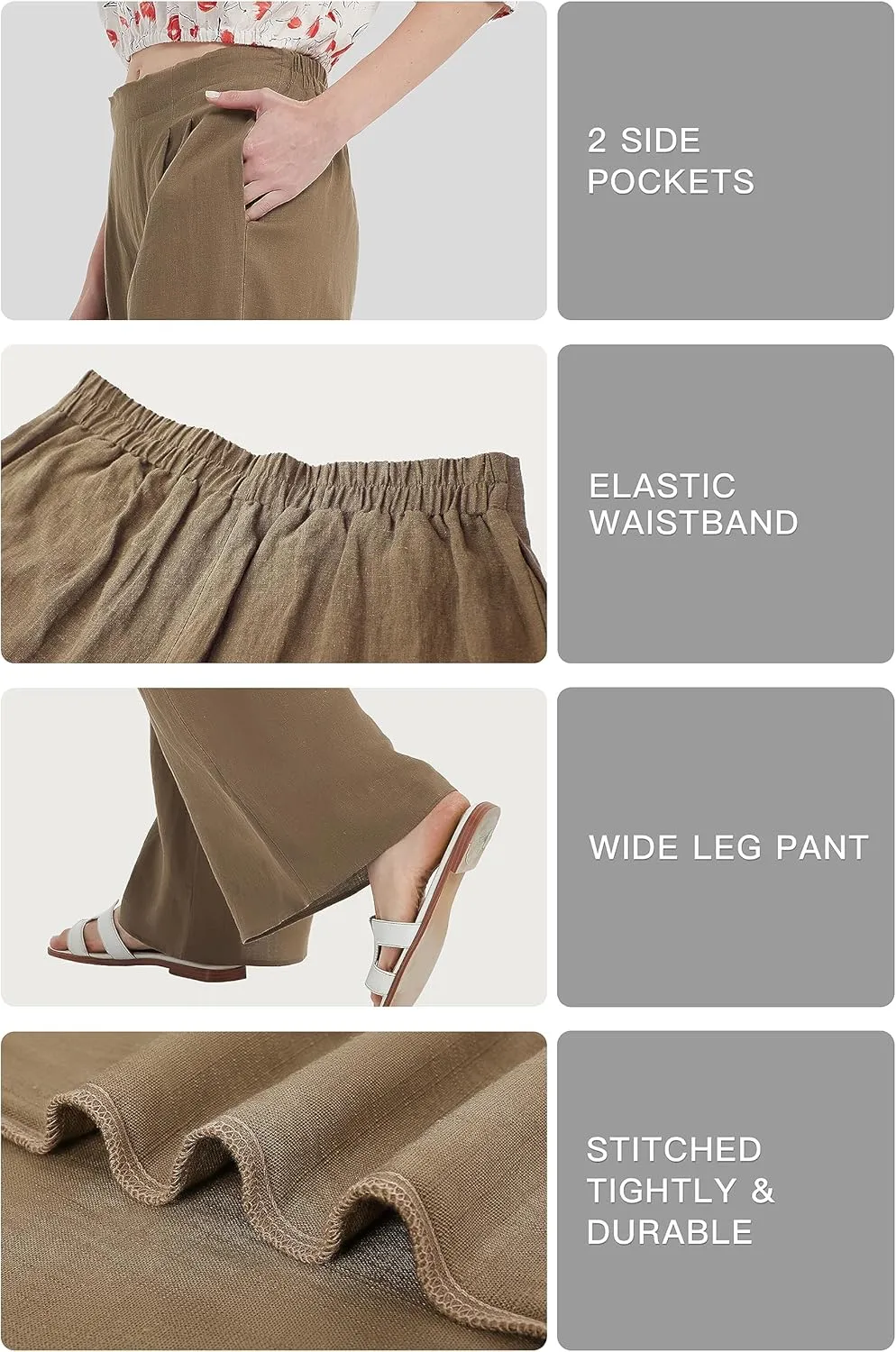Women's Drape Linen Pants Summer Wide Leg Trousers Compact Fabric with Pockets