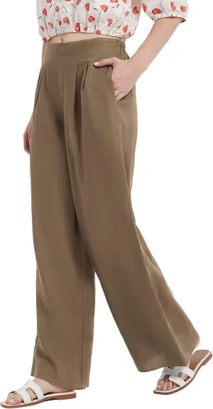 Women's Drape Linen Pants Summer Wide Leg Trousers Compact Fabric with Pockets