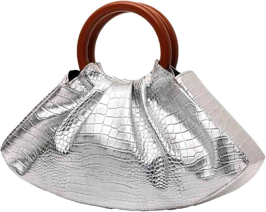 Women's Evening Bag Leather Pleated Clutch Purse with Wooden Round Handle Weddings Bridal Party Dressy Handbag 2025