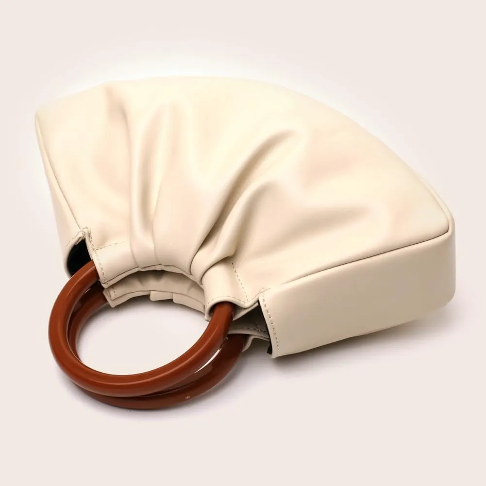 Women's Evening Bag Leather Pleated Clutch Purse with Wooden Round Handle Weddings Bridal Party Dressy Handbag 2025