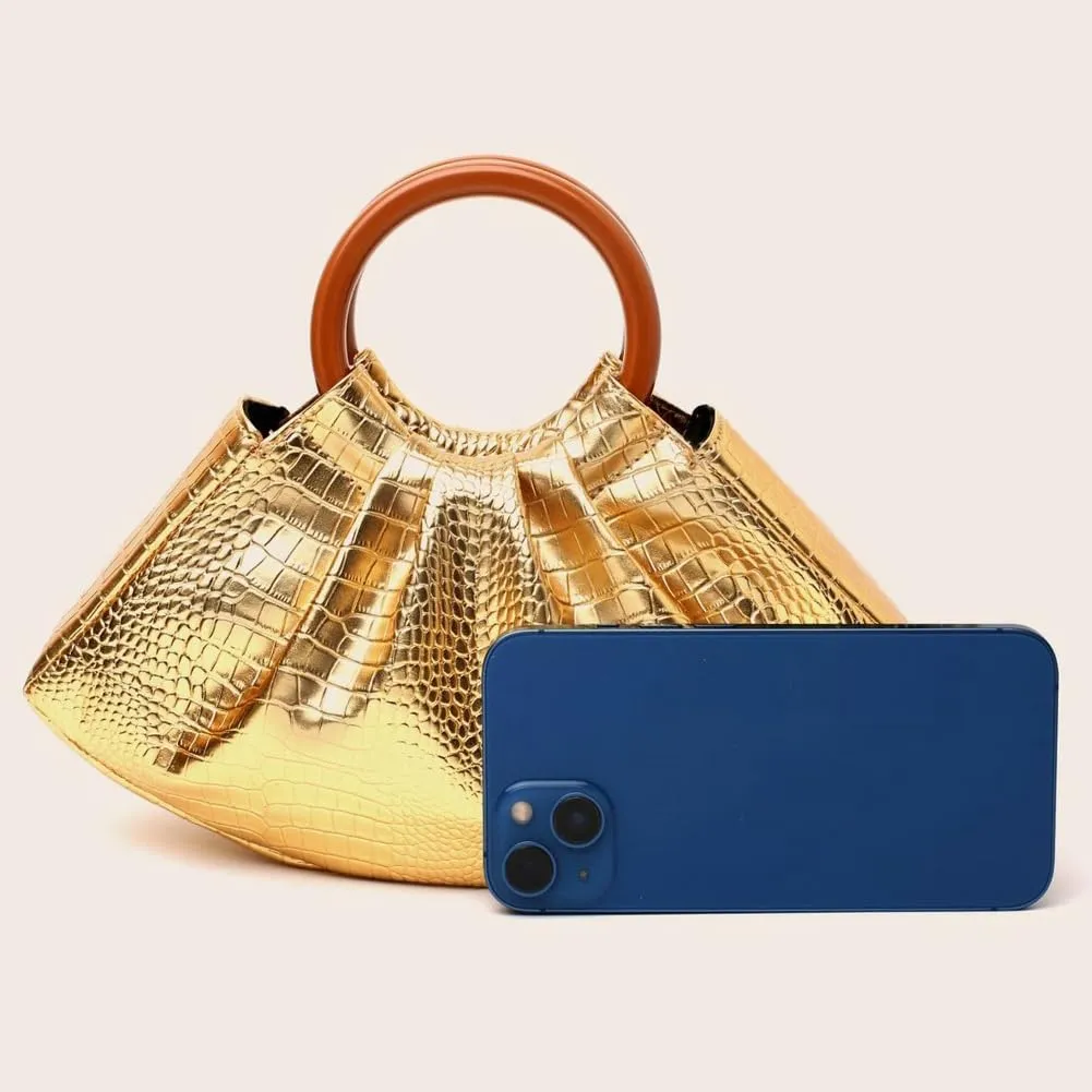 Women's Evening Bag Leather Pleated Clutch Purse with Wooden Round Handle Weddings Bridal Party Dressy Handbag 2025
