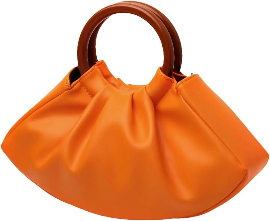 Women's Evening Bag Leather Pleated Clutch Purse with Wooden Round Handle Weddings Bridal Party Dressy Handbag 2025