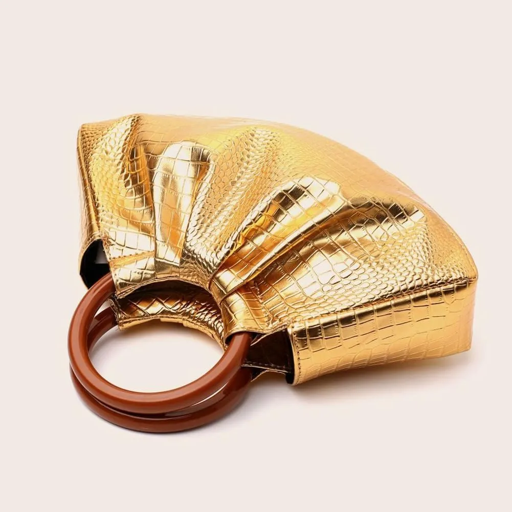 Women's Evening Bag Leather Pleated Clutch Purse with Wooden Round Handle Weddings Bridal Party Dressy Handbag 2025