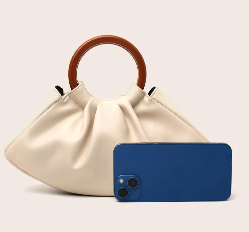 Women's Evening Bag Leather Pleated Clutch Purse with Wooden Round Handle Weddings Bridal Party Dressy Handbag 2025