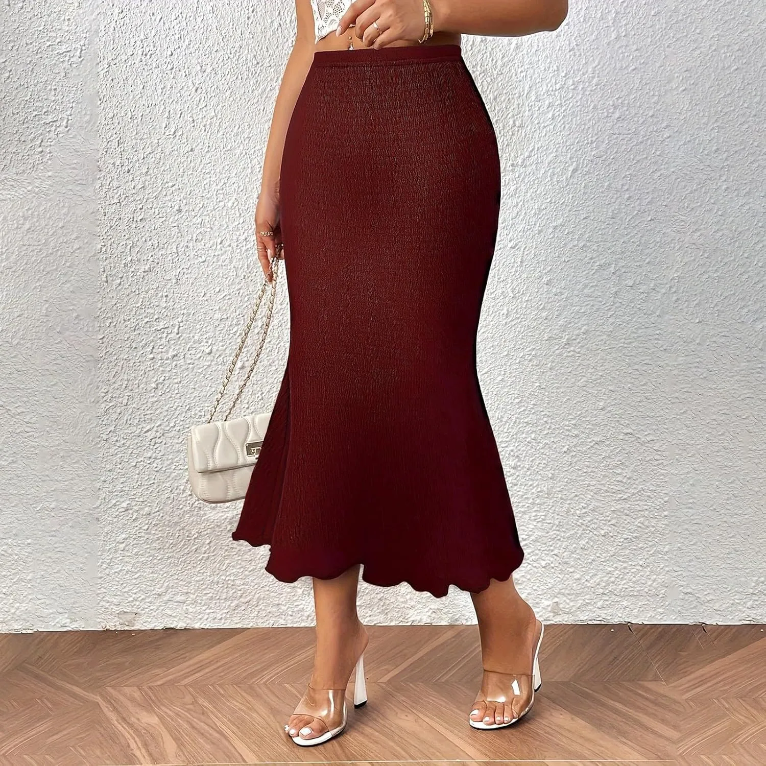 Womens Fishtail Skirts Knit Pencil Skirt for Women Tummy Control High Waisted Midi Skirts Bodycon Mermaid Skirt Elegant Dress