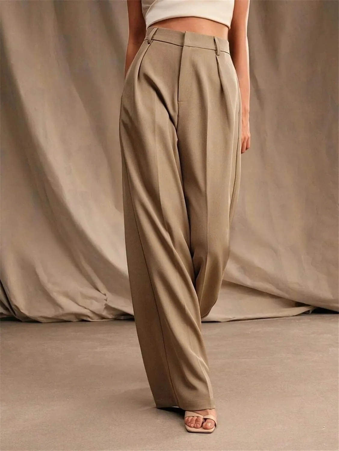Women's High Waist Casual Wide Leg Palazzo Pants Business Work Trousers Long Straight Suit Pants Flowy Trousers with Pockets