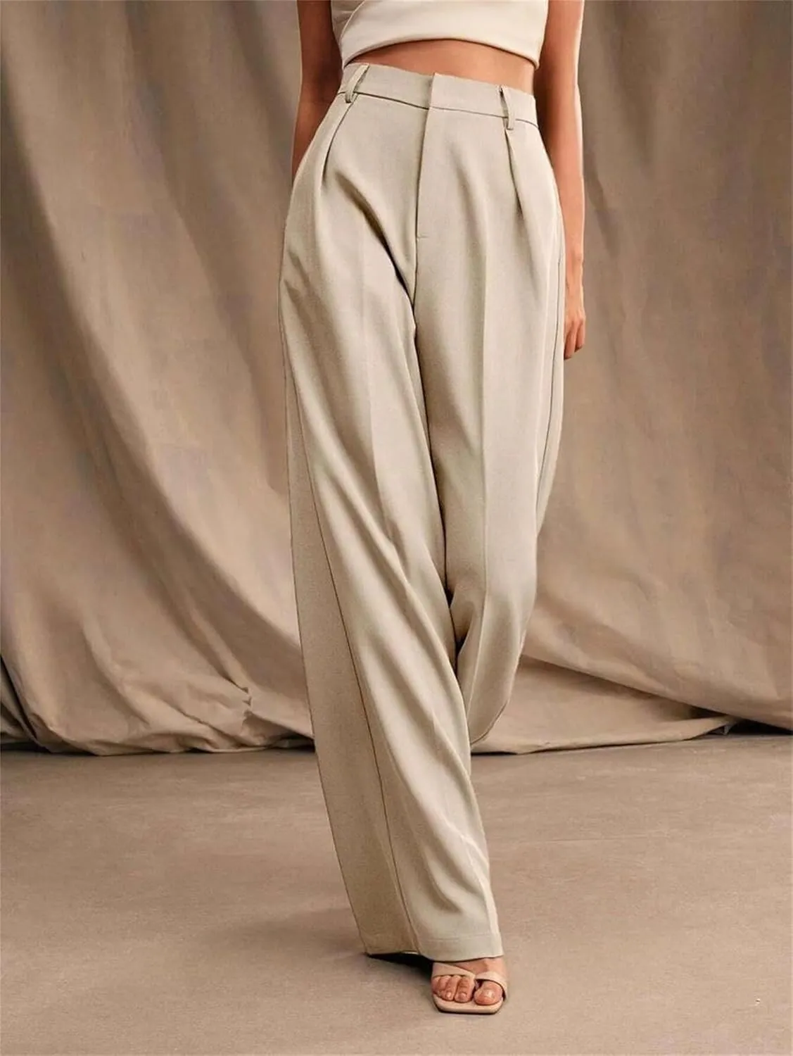 Women's High Waist Casual Wide Leg Palazzo Pants Business Work Trousers Long Straight Suit Pants Flowy Trousers with Pockets