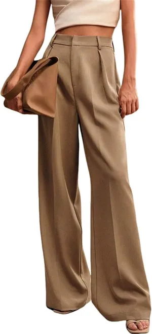 Women's High Waist Casual Wide Leg Palazzo Pants Business Work Trousers Long Straight Suit Pants Flowy Trousers with Pockets