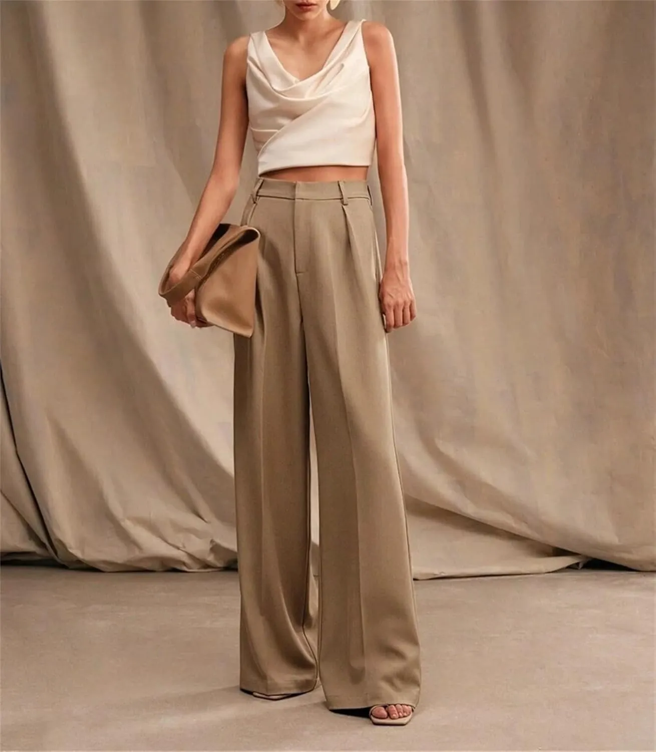 Women's High Waist Casual Wide Leg Palazzo Pants Business Work Trousers Long Straight Suit Pants Flowy Trousers with Pockets