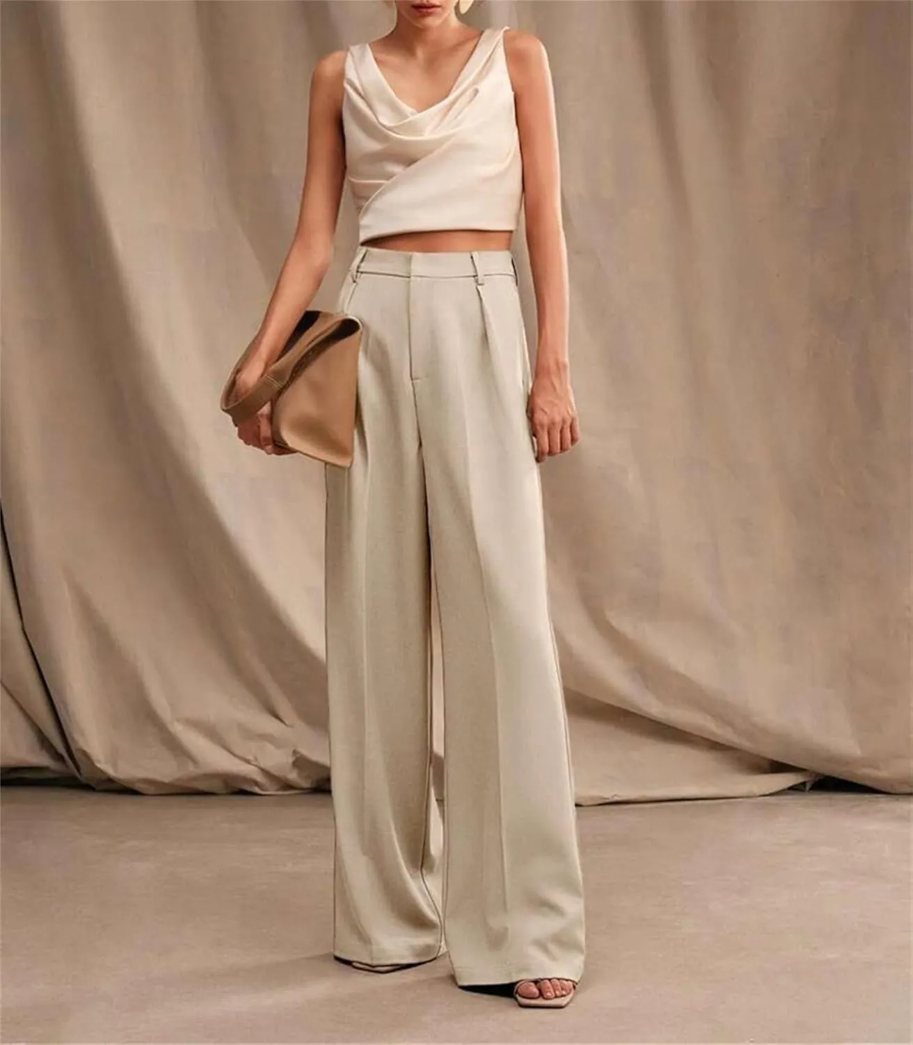 Women's High Waist Casual Wide Leg Palazzo Pants Business Work Trousers Long Straight Suit Pants Flowy Trousers with Pockets