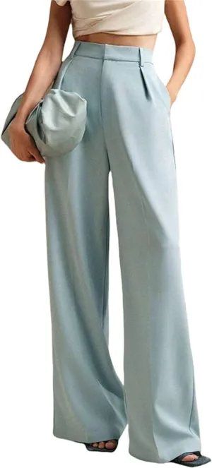 Women's High Waist Casual Wide Leg Palazzo Pants Business Work Trousers Long Straight Suit Pants Flowy Trousers with Pockets