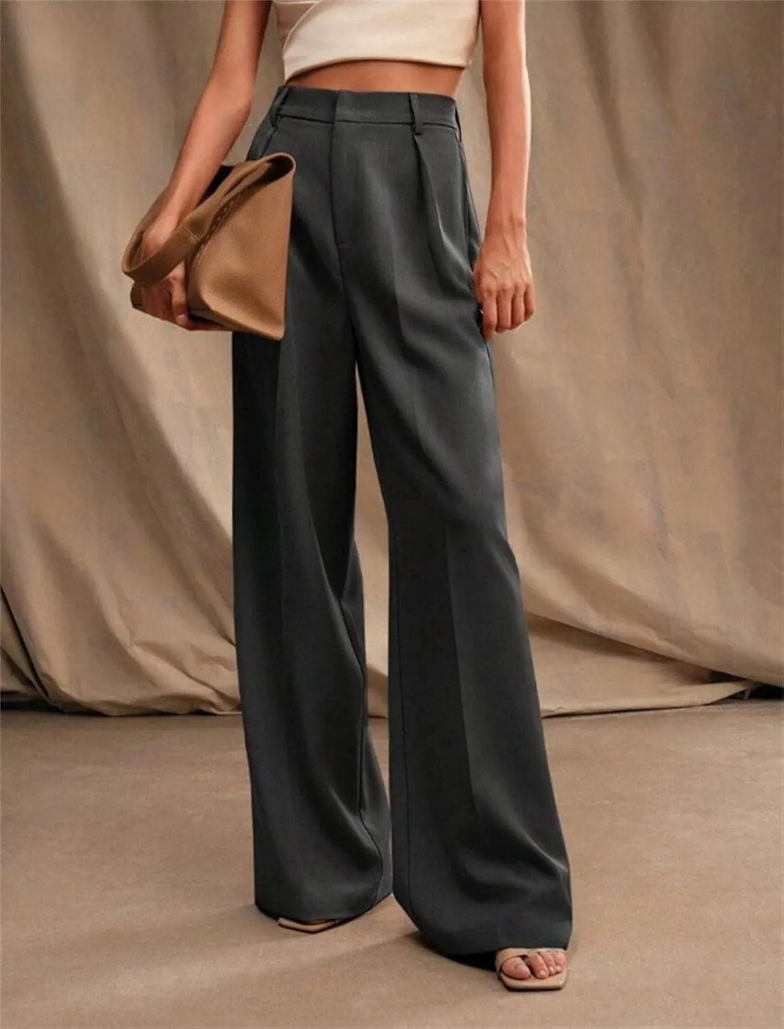 Women's High Waist Casual Wide Leg Palazzo Pants Business Work Trousers Long Straight Suit Pants Flowy Trousers with Pockets