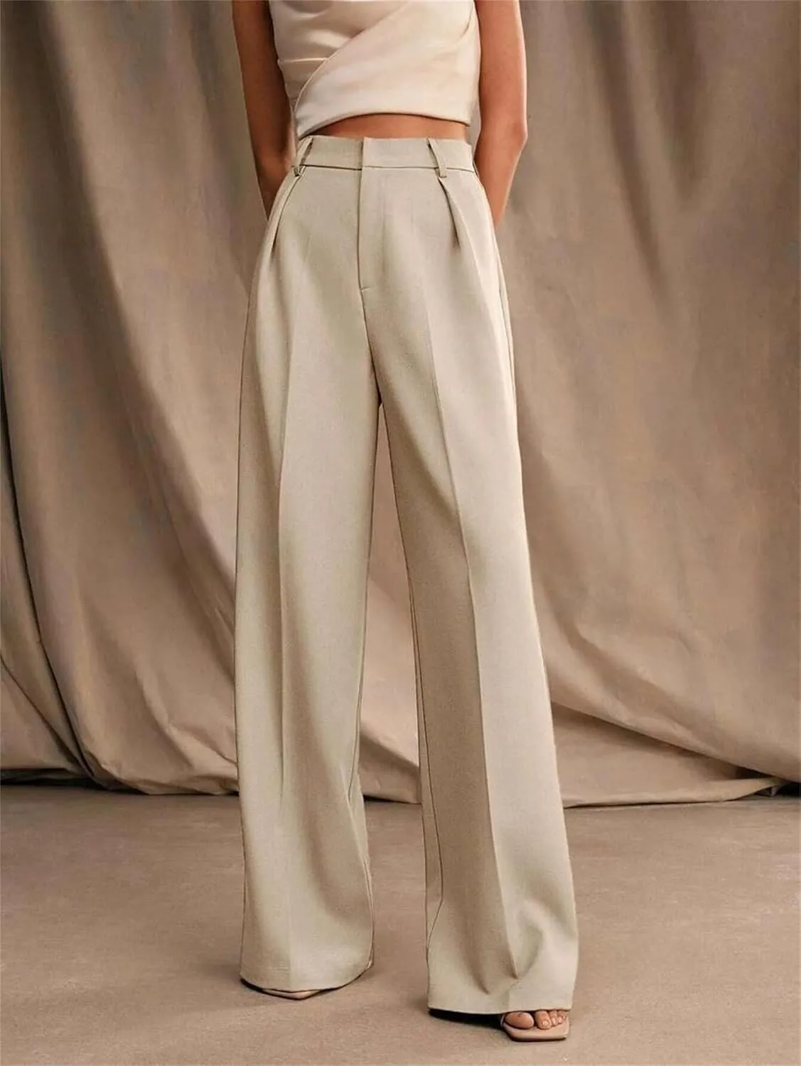 Women's High Waist Casual Wide Leg Palazzo Pants Business Work Trousers Long Straight Suit Pants Flowy Trousers with Pockets