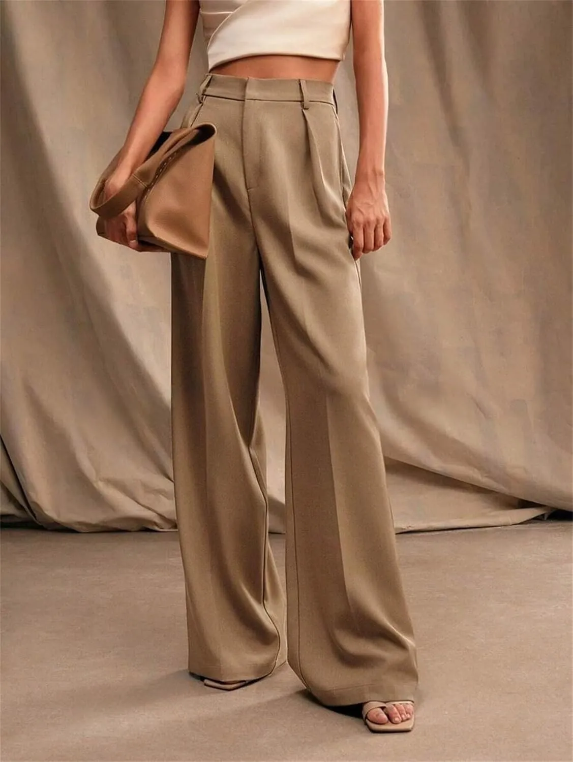 Women's High Waist Casual Wide Leg Palazzo Pants Business Work Trousers Long Straight Suit Pants Flowy Trousers with Pockets