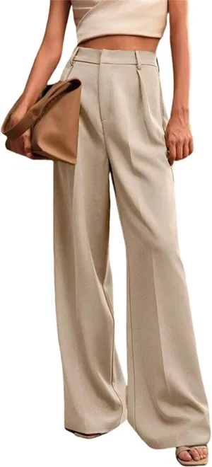 Women's High Waist Casual Wide Leg Palazzo Pants Business Work Trousers Long Straight Suit Pants Flowy Trousers with Pockets