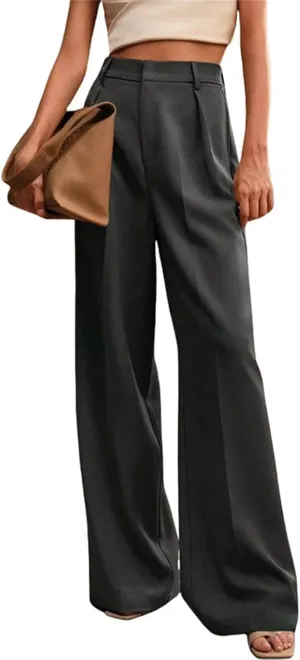 Women's High Waist Casual Wide Leg Palazzo Pants Business Work Trousers Long Straight Suit Pants Flowy Trousers with Pockets