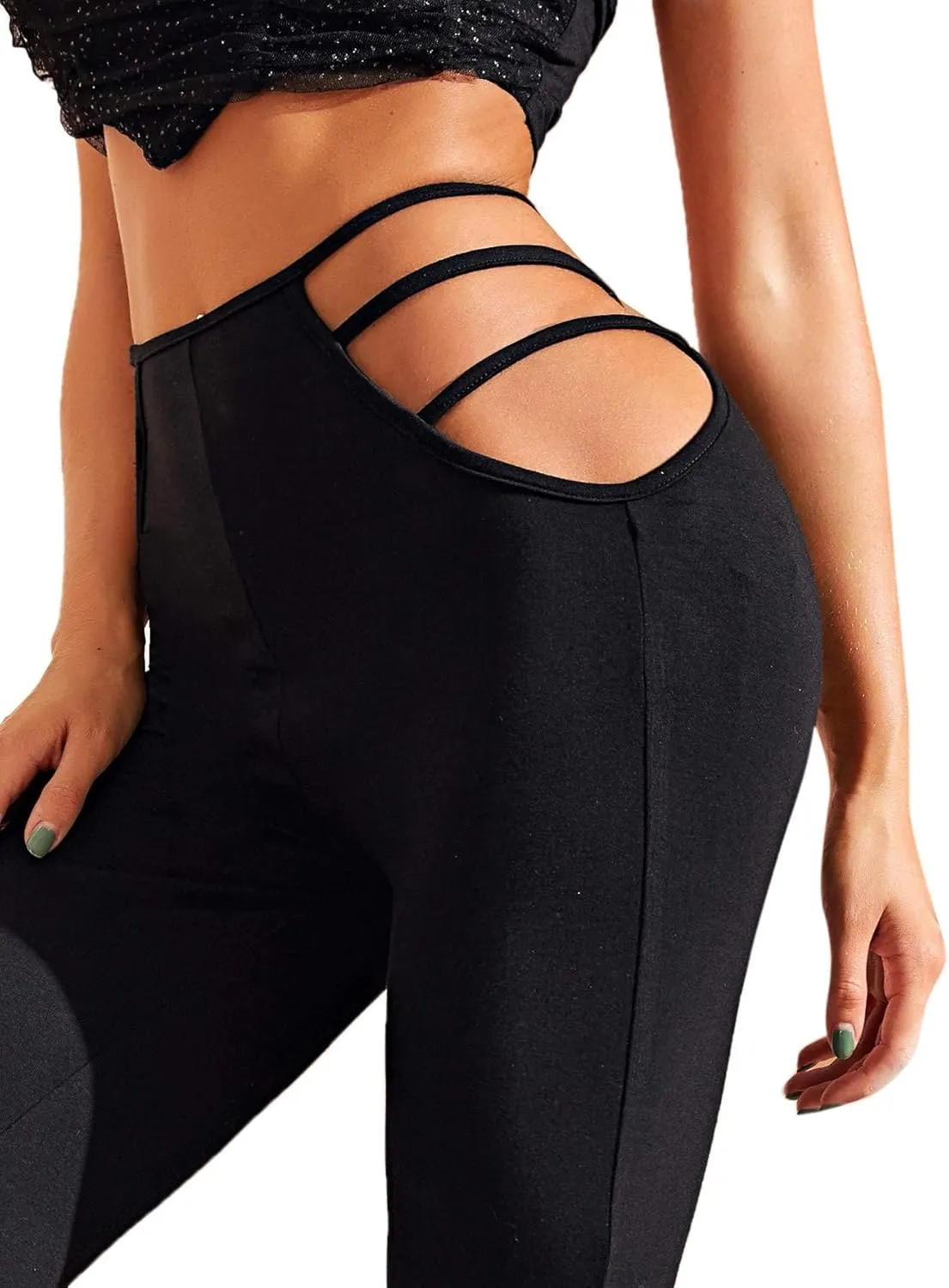 Women's High Waisted Flared Leggings Cut Out Stretchy Ladder Bootcut Yoga Pants