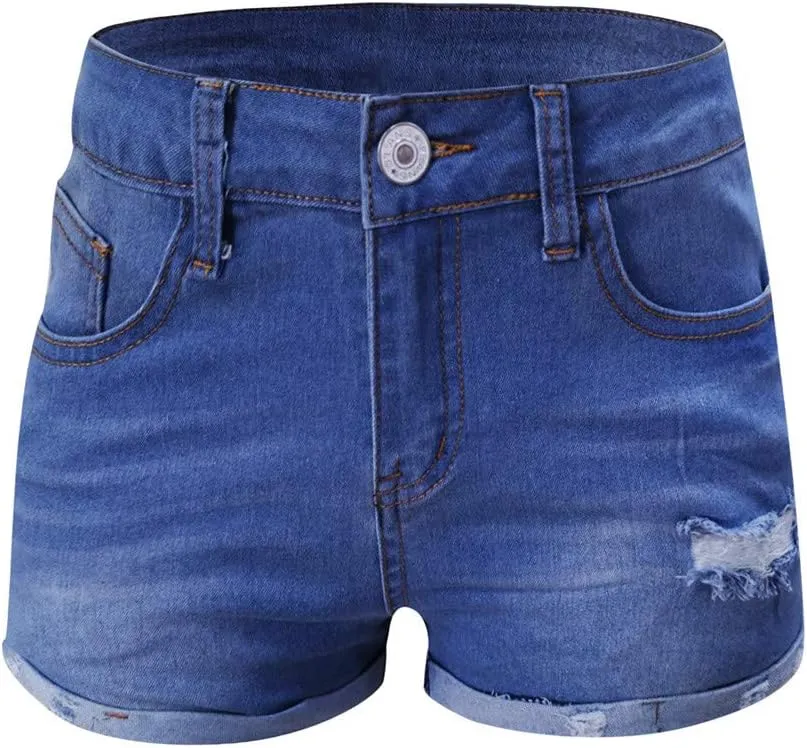 Women's High Waisted Stretchy Denim Shorts Cuffed Jean Summer Stretchy Ripped Jean Shorts for Women with Pockets