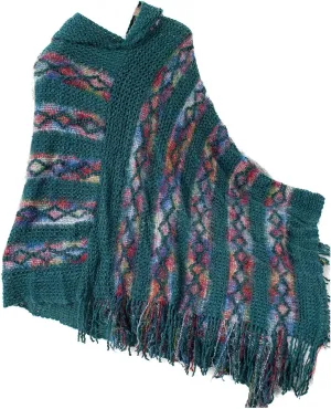 Women's Hooded Poncho Long Fringe Capes Boho Knit Shawl Wraps Mexican Hoodie Soft Asymmetrical Warm Pullover