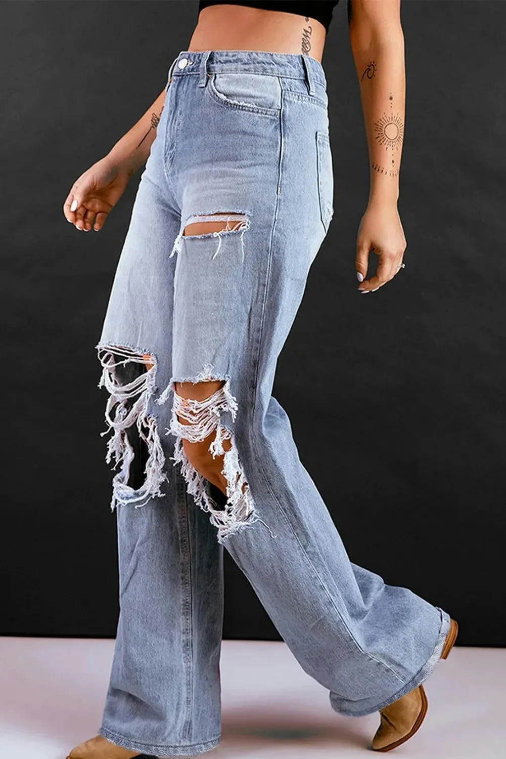 Women's Jeans High Waist Ripped Jeans for Women Fashion Loose Denim Wide Leg Pants Street Casual Trousers