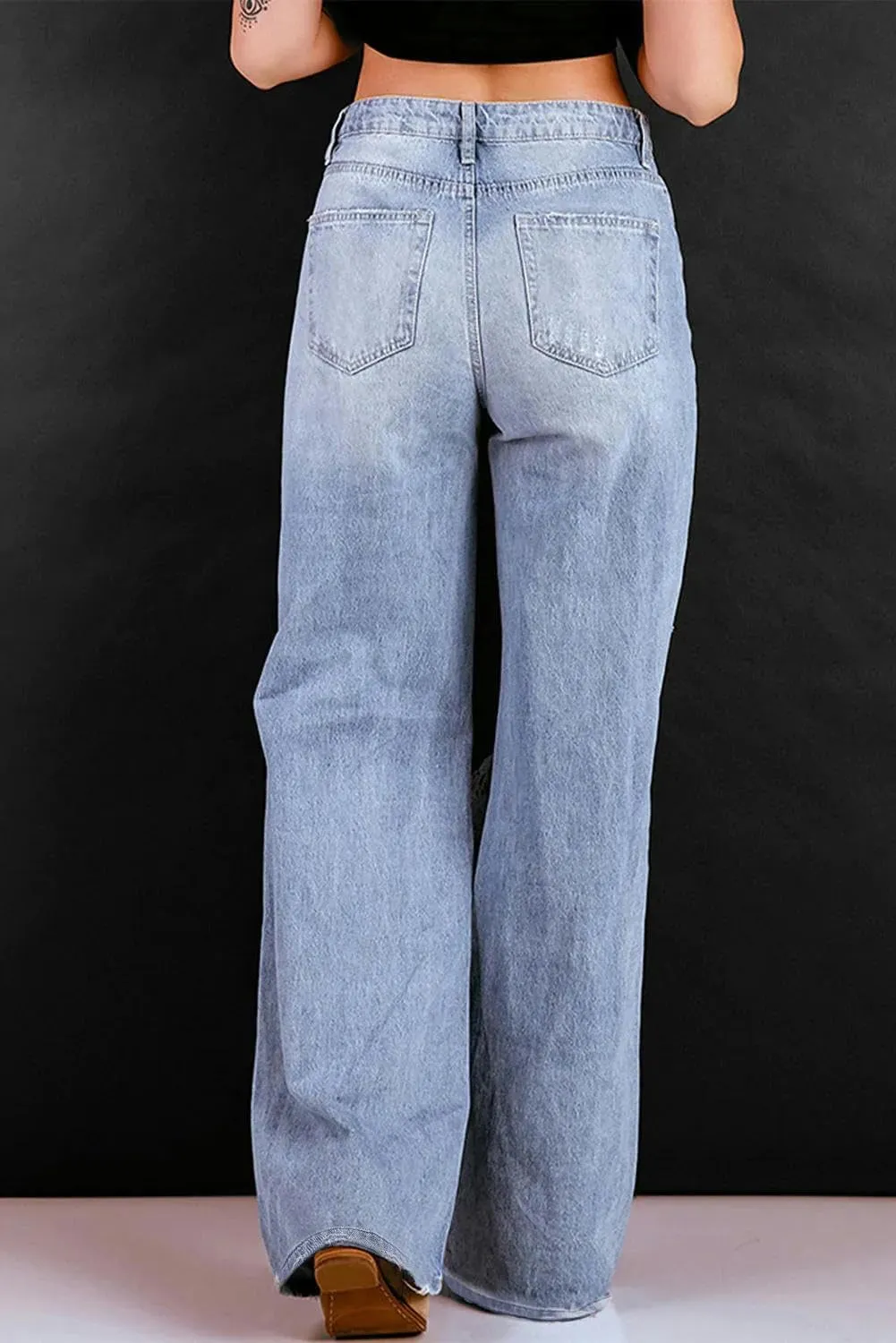 Women's Jeans High Waist Ripped Jeans for Women Fashion Loose Denim Wide Leg Pants Street Casual Trousers