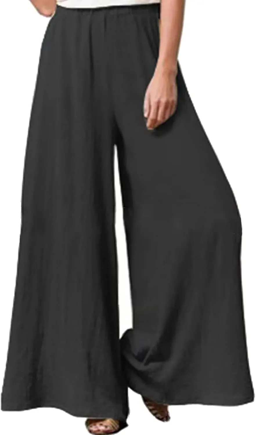 Womens Linen Summer Casual Pants Elastic Waisted Stretchy Slim-Fit Trouser Travel