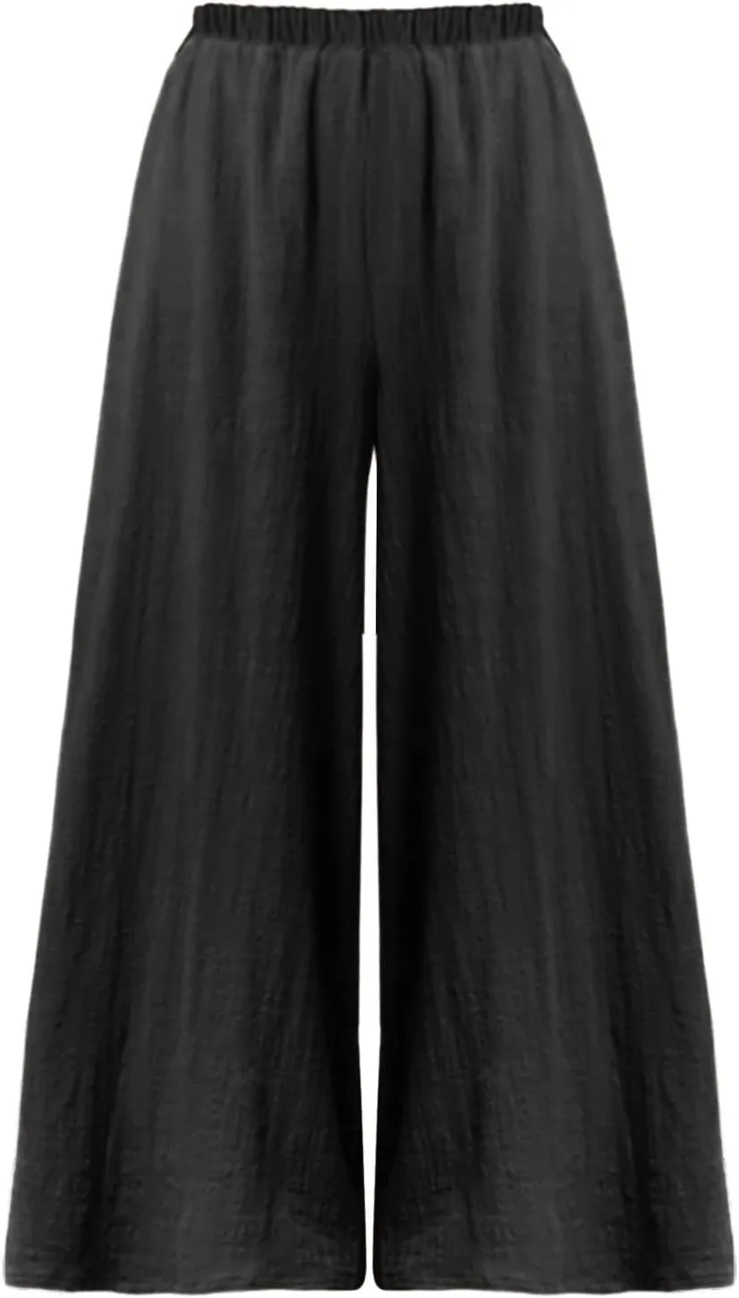 Womens Linen Summer Casual Pants Elastic Waisted Stretchy Slim-Fit Trouser Travel
