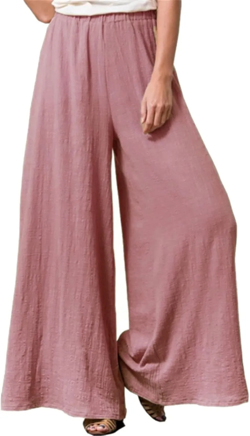 Womens Linen Summer Casual Pants Elastic Waisted Stretchy Slim-Fit Trouser Travel