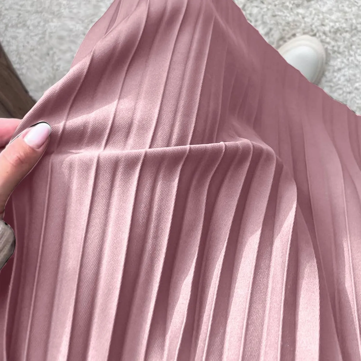 Womens Long Satin Summer Skirt Silk Elegant High Waist Cocktail Party Wedding Pleated Flared A-Line Midi Skirts