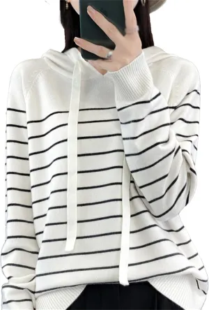 Womens Oversized Hoodies, Pullover Striped Sweatshirts, Loose Pullover Sweater Versatile Striped Hoodie