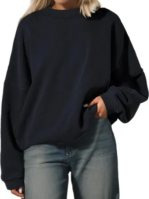 Womens Oversized Sweatshirt Crewneck Pullover Top Casual Drop Shoulder Crew Neck Plain Shirt 2025 Fall Clothes