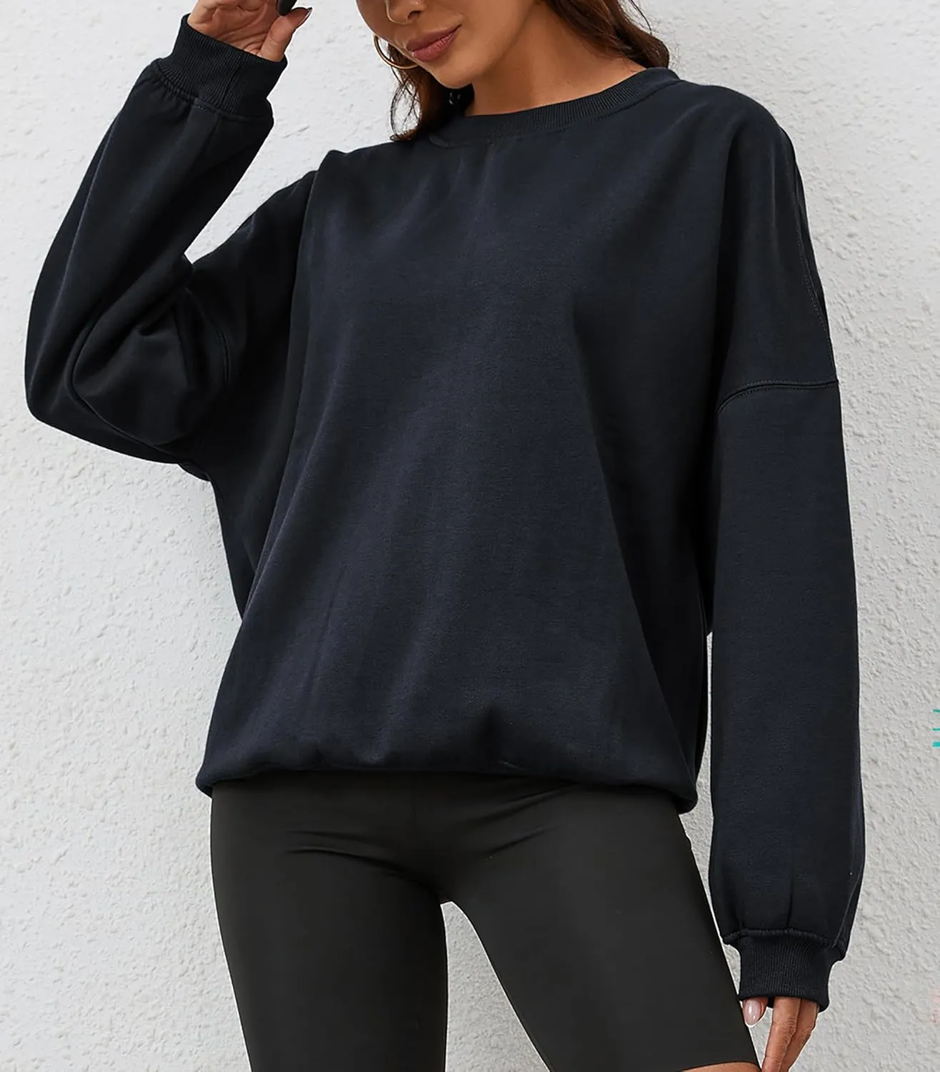 Womens Oversized Sweatshirt Crewneck Pullover Top Casual Drop Shoulder Crew Neck Plain Shirt 2025 Fall Clothes
