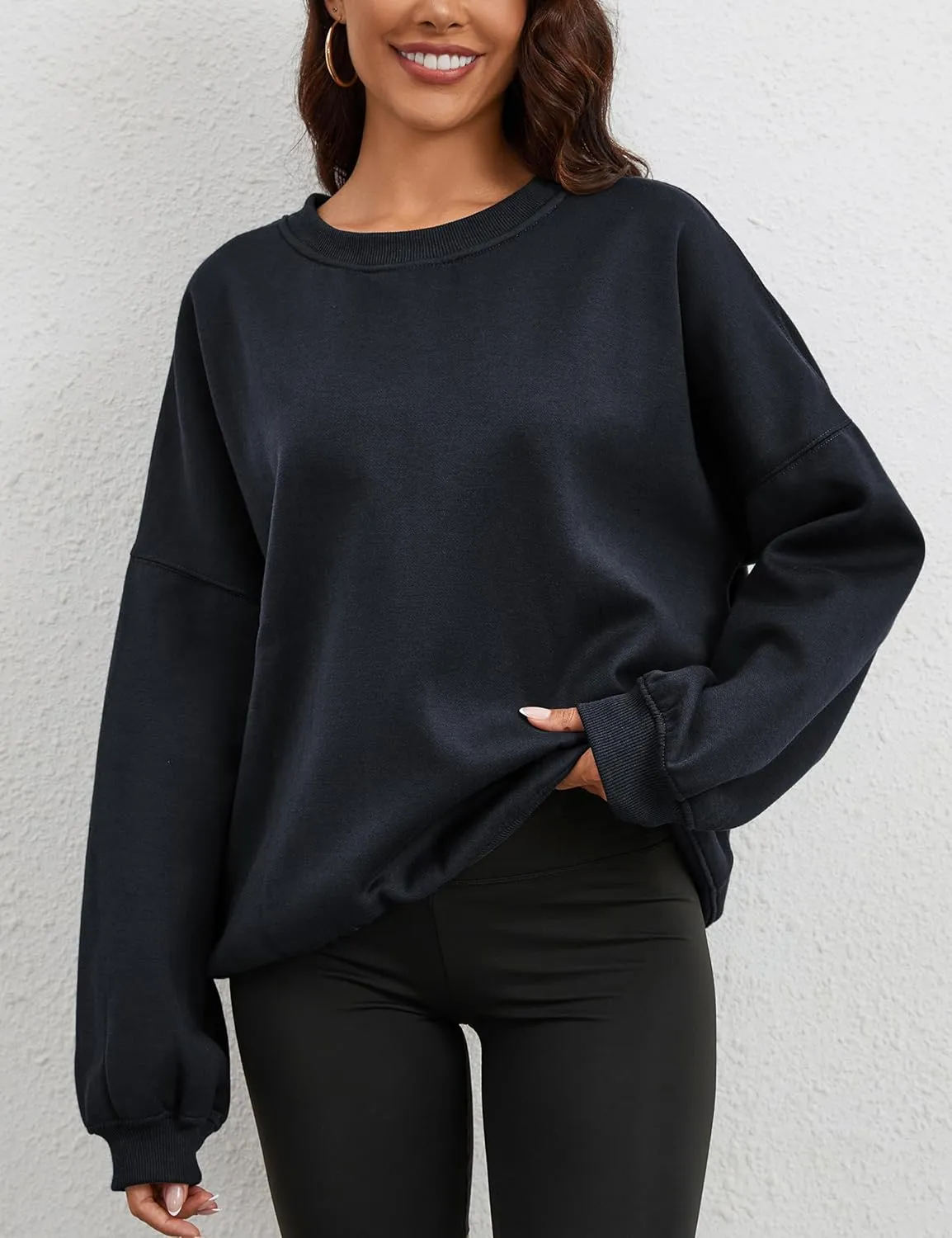 Womens Oversized Sweatshirt Crewneck Pullover Top Casual Drop Shoulder Crew Neck Plain Shirt 2025 Fall Clothes