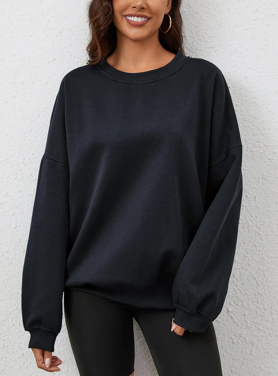 Womens Oversized Sweatshirt Crewneck Pullover Top Casual Drop Shoulder Crew Neck Plain Shirt 2025 Fall Clothes