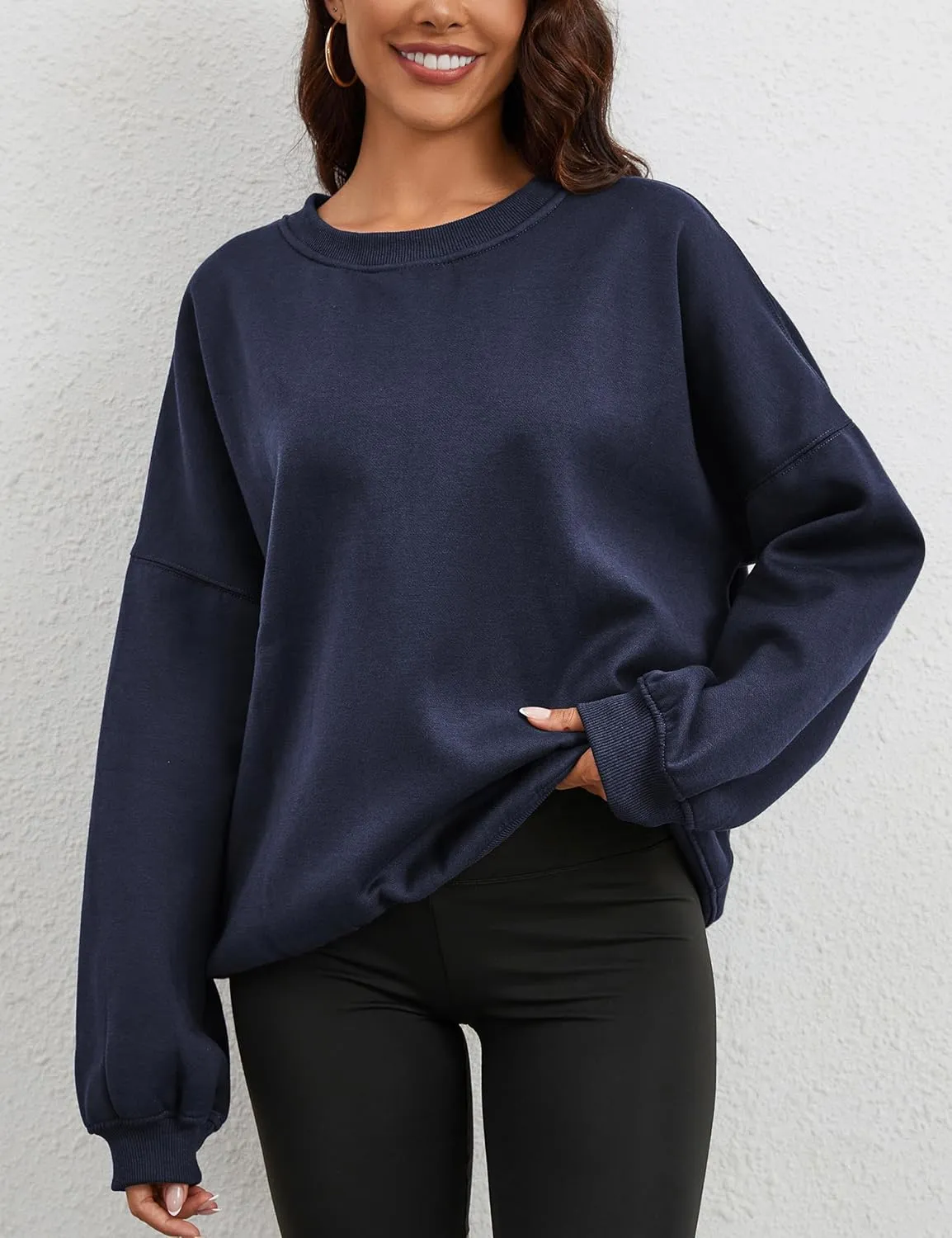 Womens Oversized Sweatshirt Crewneck Pullover Top Casual Drop Shoulder Crew Neck Plain Shirt 2025 Fall Clothes