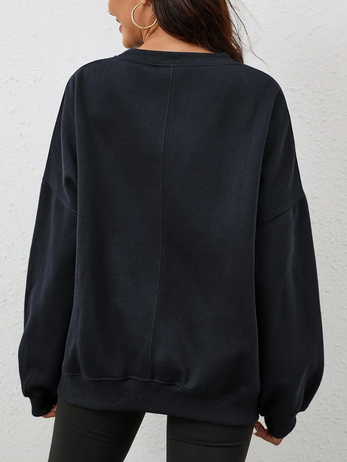 Womens Oversized Sweatshirt Crewneck Pullover Top Casual Drop Shoulder Crew Neck Plain Shirt 2025 Fall Clothes
