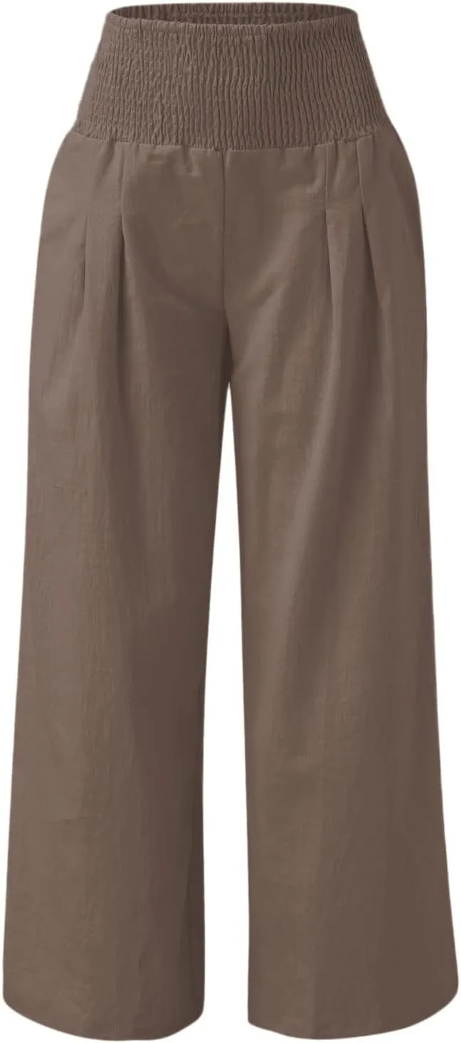 Women's Paperbag Waist Casual Pants High Waisted Versatile Straight Wide Leg Pants Slim-fit Trendy Stretchy Trousers