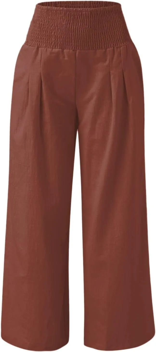 Women's Paperbag Waist Casual Pants High Waisted Versatile Straight Wide Leg Pants Slim-fit Trendy Stretchy Trousers