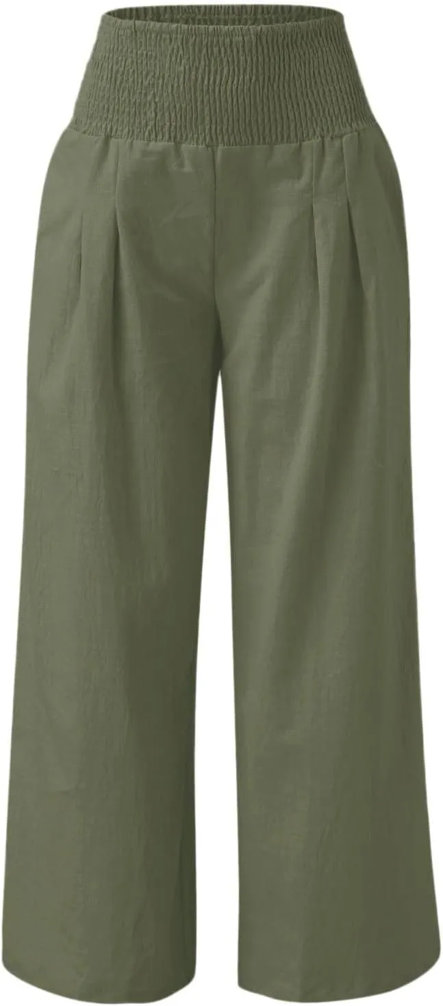Women's Paperbag Waist Casual Pants High Waisted Versatile Straight Wide Leg Pants Slim-fit Trendy Stretchy Trousers