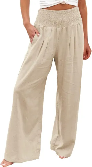 Women's Paperbag Waist Casual Pants High Waisted Versatile Straight Wide Leg Pants Slim-fit Trendy Stretchy Trousers