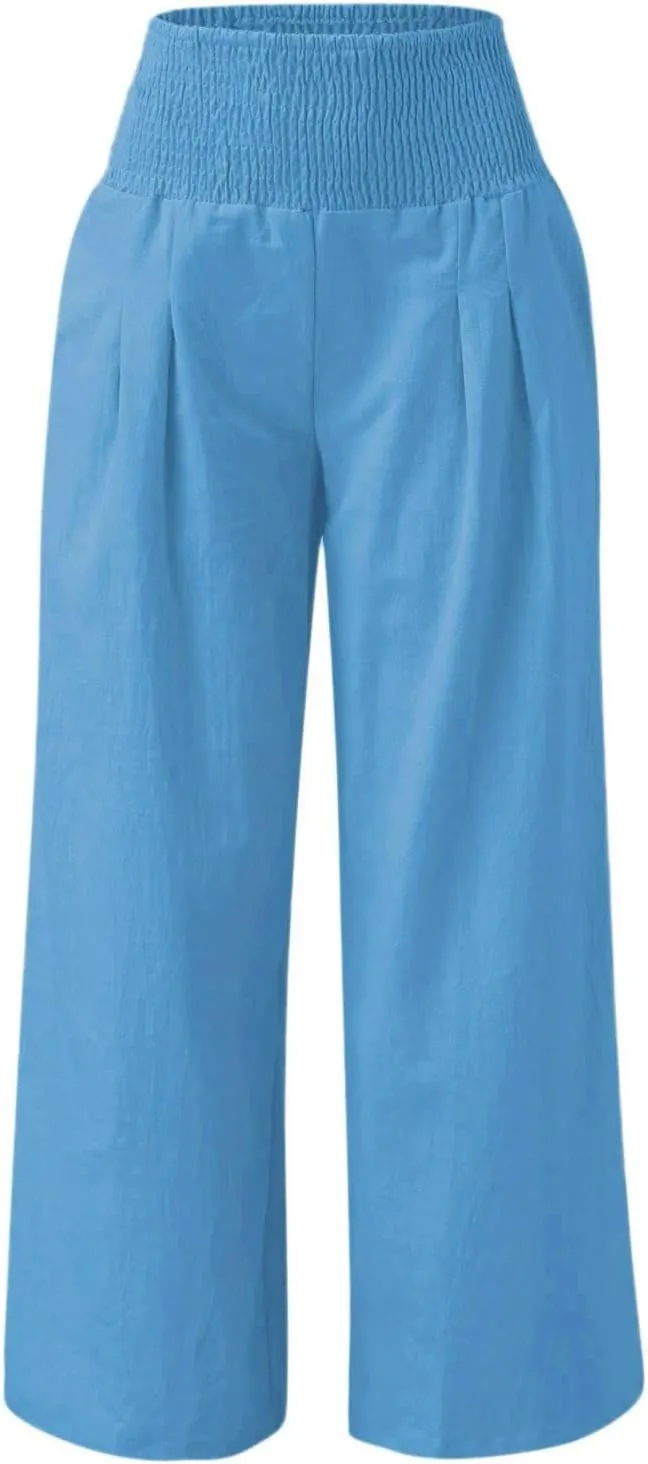 Women's Paperbag Waist Casual Pants High Waisted Versatile Straight Wide Leg Pants Slim-fit Trendy Stretchy Trousers