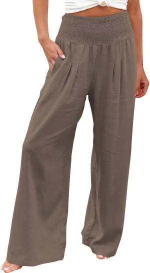 Women's Paperbag Waist Casual Pants High Waisted Versatile Straight Wide Leg Pants Slim-fit Trendy Stretchy Trousers