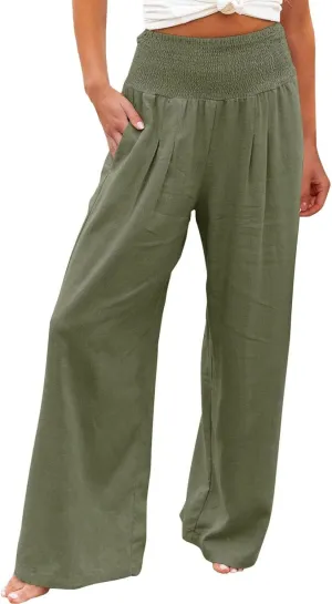 Women's Paperbag Waist Casual Pants High Waisted Versatile Straight Wide Leg Pants Slim-fit Trendy Stretchy Trousers