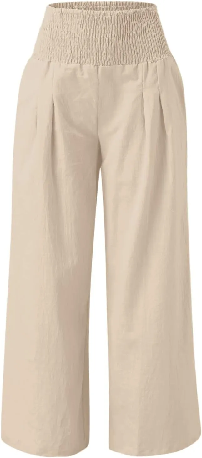 Women's Paperbag Waist Casual Pants High Waisted Versatile Straight Wide Leg Pants Slim-fit Trendy Stretchy Trousers