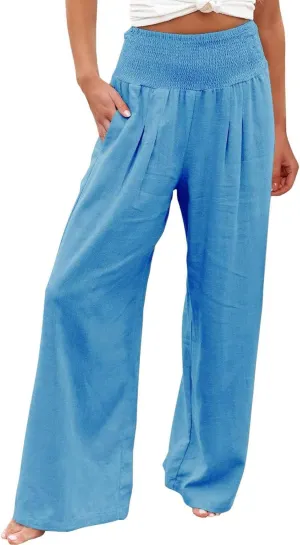 Women's Paperbag Waist Casual Pants High Waisted Versatile Straight Wide Leg Pants Slim-fit Trendy Stretchy Trousers