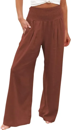 Women's Paperbag Waist Casual Pants High Waisted Versatile Straight Wide Leg Pants Slim-fit Trendy Stretchy Trousers