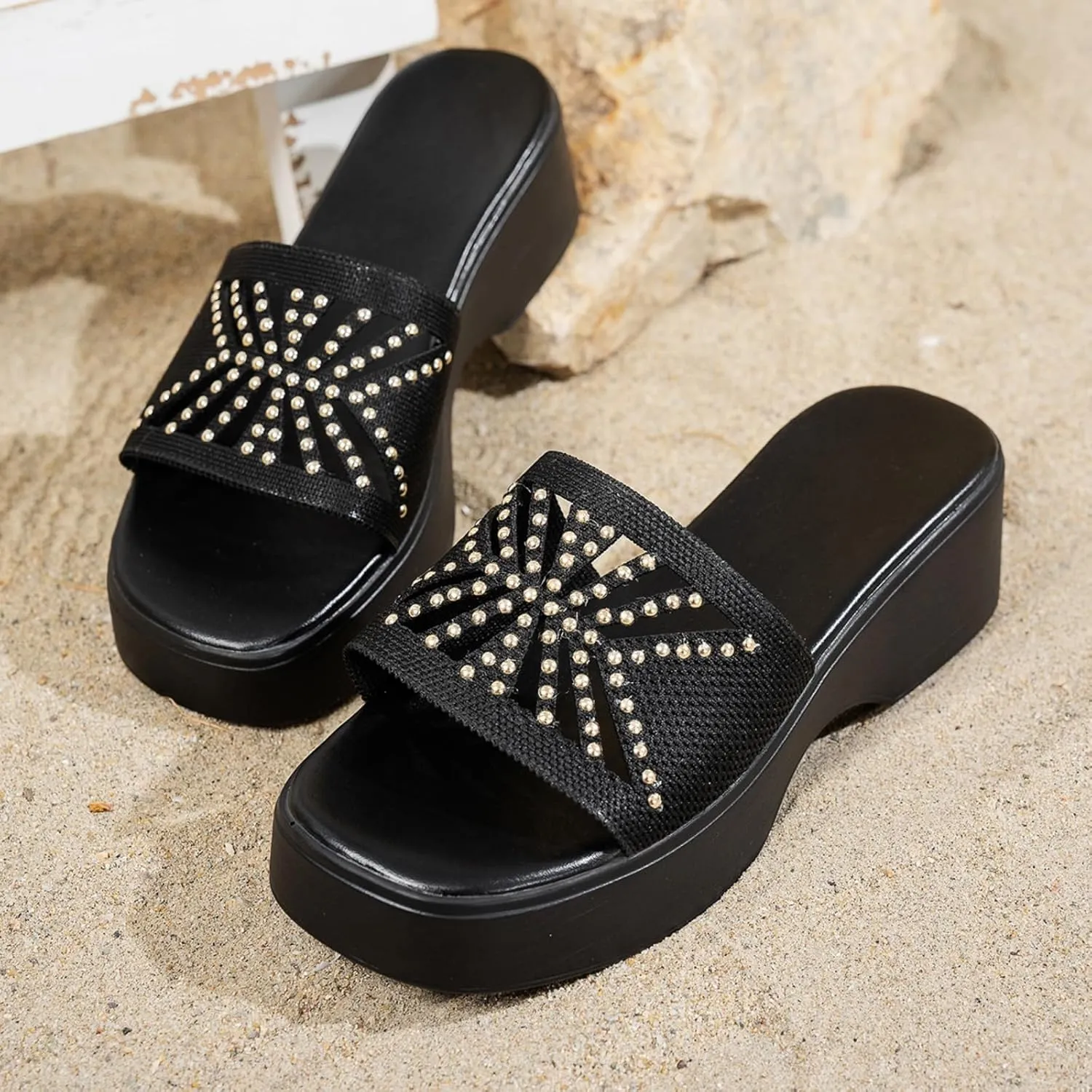 Womens Platform Slide Sandal Open Toe Slide On Comfortable Cute Flat Wedges Shoes Dressy Summer Fashion Outdoor Beach Sandals