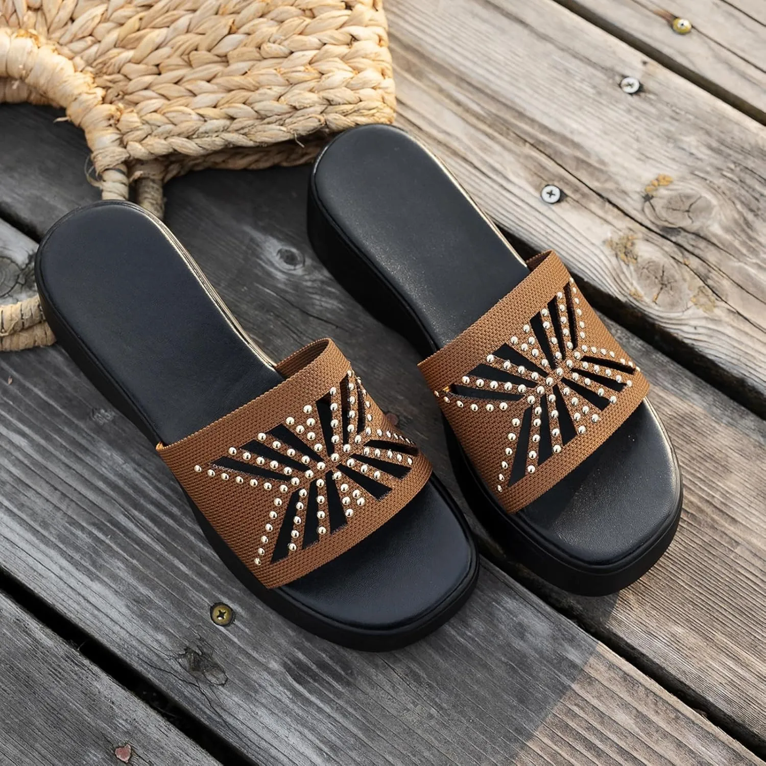 Womens Platform Slide Sandal Open Toe Slide On Comfortable Cute Flat Wedges Shoes Dressy Summer Fashion Outdoor Beach Sandals