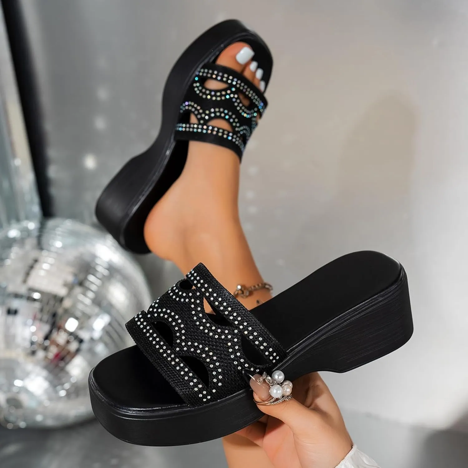 Womens Platform Slide Sandal Open Toe Slide On Comfortable Cute Flat Wedges Shoes Dressy Summer Fashion Outdoor Beach Sandals